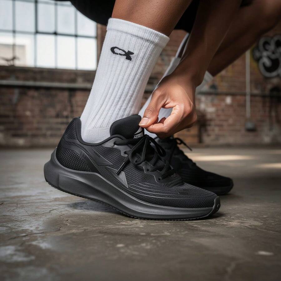 Women's Sneakers: Comfortable And Lightweight For Running And Gym - Black/Black - View 1