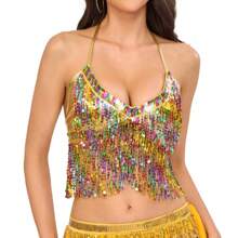 1pc Glitter Fringe Belly Dance Costume Set, Bohemian Vintage Style, Suitable For Festivals, Parties, Nightclubs, Beaches, Exotic Outfit Decor - Multicolor - View 15