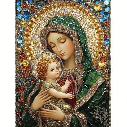 1pc [30*40cm/11.8*15.7in]5D Acrylic Diamond Painting Kit, Virgin Mary Pattern, Suitable For Adult Beginners DIY Mosaic Diamond Art, Full Drill Handmade DIY Diamond Painting, Suitable For Living Room, Bedroom, Office Wall Decor, Surprise Art Home Decor Gift For Family And Friends, Frameless
