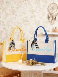 Customized Canvas Tote Bag, Personalized Logo Handbag, Namebag, Bridesmaid Gift Bag, Monogrammed Customized Tote Bag, Personalized Gift, Bridal Party, Personalized Gift, Bachelorette Party - Multicolor - View 2