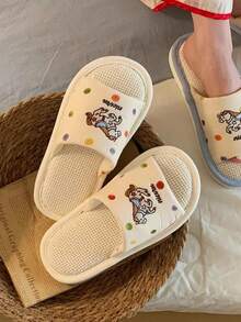 Dép đi trong nhà bằng vải lanh dành cho nữ, họa tiết chấm bi và ngựa cầu vồng, dễ thương, chống trơn trượt, đế mềm ấm áp, thích hợp mang trong nhà, mùa xuân/thu/đông. - trắng - Xem 6