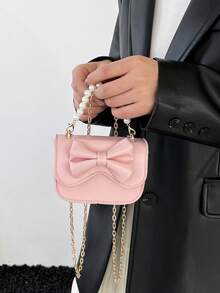 Túi đeo chéo nữ mới về, kiểu dáng dễ thương với nơ, ví đựng thẻ mini đa năng, ví đựng tiền xu có dây xích và hộp đựng son môi. - Hồng - Xem 6