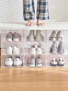 6/12 Pieces Transparent Stackable Shoe Boxes For Wardrobe Organization, Durable Clear Plastic Shoe Storage Boxes Featuring Clear Doors And Thick Drawer-Style Construction, Ideal For Sneakers, Casual Shoes, And Boots, Space-Saving Closet Solution With Easy Access, Sturdy Lids, And See-Through Design For Quick Selection, Organized Display And Dust-Protection, Fits On Shelf Or Inside Closet, Transparent Front Window For Instant Identification, Durable Plastic Construction For Long-Term Use, Compatible With Various Shoe Sizes - View 3
