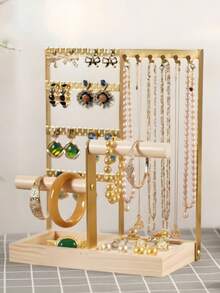 1件首饰收纳架，4层耳环架，带48个孔，6个挂钩项链收纳架，木质手镯戒指盒，母亲节礼物，酷炫学院风单品及房间装饰，情人节礼物，复古铁艺耳环架，实木底座，耳钉吊坠收纳展示架，复古铁木耳环架，优雅耳饰展示板，手工铁木耳环架，精美耳钉吊坠展示柜 - 彩色 - 查看 4