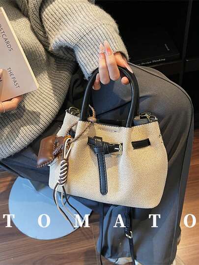 1pc Fashionable Women's Handbag, Pleated Cloud-Shaped Bag, Canvas With PU Material, Can Be Worn As Shoulder Or Crossbody, Decorated With Pendant, Large Capacity For Daily Use, Suitable For Young Women - Outings, Shopping, Classroom, Dates, Gifts, Office, Work, Travel