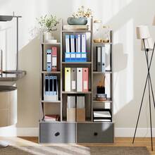 COSTWAY Tree Shaped Bookcase With Drawer, Free Standing Bookshelf With 7 Open Storage Shelves, Tall Display Rack With Bookshelves For Living Room, Bedroom, Home Office, Grey - A - View 3