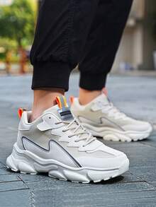 Lightweight Beige Men's Sneakers With Breathable Mesh And Chunky Platform Design Perfect For Casual Outings And Travel - Màu be - Xem 2