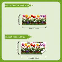 Colorful Tulips & Floral Border Wall Sticker, Spring Flower Baseboard Decal, Removable Self-Adhesive Decor For Living Room, Bedroom, Room - Tulips - View 3