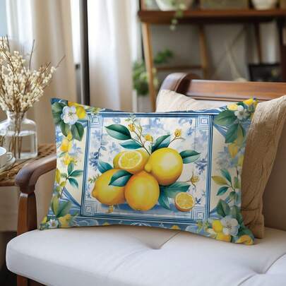 1 pieza Funda de cojín con estampado minimalista de limón amarillo y floral, tela de terciopelo melocotón suave, impresión unilateral de 30*50/40*60CM, adecuada para el hogar, dormitorio, sala de estar, sofá, decoración navideña, regalo de cojín decorativo (sin relleno de cojín)