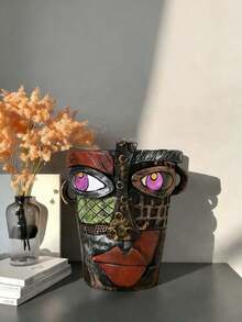 1pc Mini Colorful Abstract Art Resin Planter With Face Design, Balcony Succulent & Green Plant Pot Decoration (Please Pay Attention To The Size Before Purchasing) - 1PC - View 5