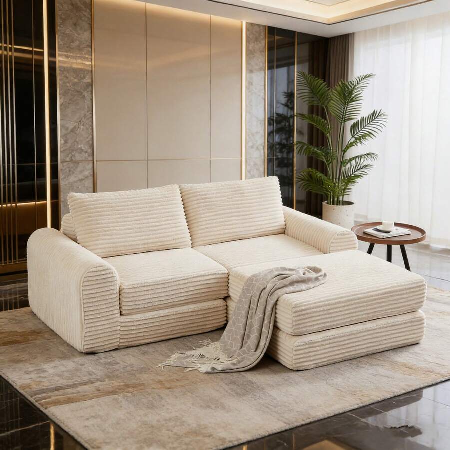 Sofas & Couches - Beige + Corduroy + 2 Seat + Modern - View 1