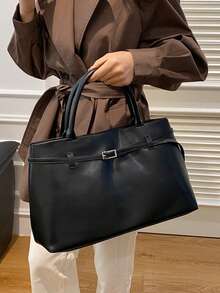 Women's Suede Tote Bag – Casual Faux Suede Shoulder Bag, Large Capacity Stylish Tote, Suitable For Work And Travel - Black leather upgrade - 查看 3