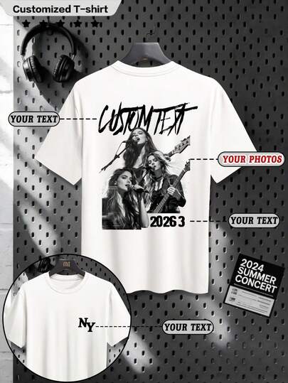 Customized Men's T-Shirt, Shirts, T-Shirts, Spring/Summer Casual Loose Vacation Outdoor Personalized Graphic Tee, Upload Your Photo/Couple/Family/Pet/Friend/Landscape, Input Text/Name/Slogan/Funny Quote/Blessing, Men's Round Neck T-Shirt, Short Sleeve White Top, Holiday/Valentine's Day/Birthday/Anniversary Personalized Gift, Customize Casual T-Shirt, Spring Summer Short Sleeve