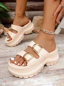 FZY New Spring/Summer Women's Wedge Platform Sandals, Featuring Popular And Out-Of-Stock Styles Including Women's Wide-Leg Pumps, Mid-Calf Boots, And Casual Sneakers. Incorporating Trending Elements From Elegant Women's Shoes, Boots, And Ankle Boots, Including Popular Styles Like Sandals, Heels, And Boots. Also Includes Trending Items For St. Patrick's Day And Yellow Heels. Pair With Other Popular Styles Like White Sandals, Black Heels, And Other Women's Sandals. Made With Comfortable Soft Soles, These Sandals Feature Both Wedge And Flat Designs, Suitable For Everyday Wear, Beach Vacations, And Parties. Available In Black, White, Pink, Purple, And More. The Wide Last Fits All Foot Shapes, Combining Millennial With Classic Retro Style, Making Them Essential And Versatile Footwear For Summer. - 杏色 - 查看 6