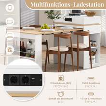 Kitchen Island On Wheels, Extendable Dining Table With Folding Top, Bar Table With Power Strips And Hooks, Serves As A Kitchen Island, Buffet Or Bar Table For The Kitchen And Dining Room (White) - White + MDF + Glass - View 10