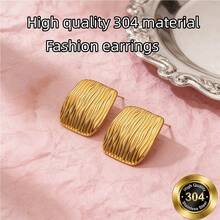 A Pair Of Stylish And Simple Line Texture-Precise Women's Earrings - 14K Gold-Plated Irregular Design Ring-Shaped Earrings, Elegant And Refined Ladies' Earrings, Suitable For Daily Wear / Parties / Wedding Venues / Birthday Banquets - Fashionable Jewelry, The Best Gift - Gold - View 2