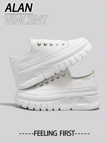 Alan Vincent [帆布鞋系列] 2025新款白色低帮运动鞋，女士厚底休闲帆布鞋，舒适时尚 - 白色 - 查看 8