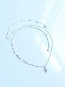 1pc Fashionable Bridal Bling Crystal Leaf Back Chain, Elegant Women's Rhinestone Body Back Necklace - Silver - View 2