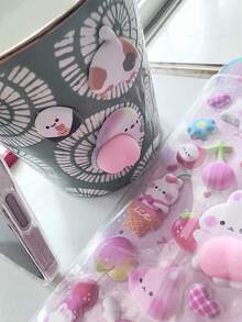 柔软蓬松的兔子和熊桃子贴纸，减压加厚泡沫3D贴纸，可用于手机壳、水瓶、手账、贴纸交换 - 彩色 - 查看 10