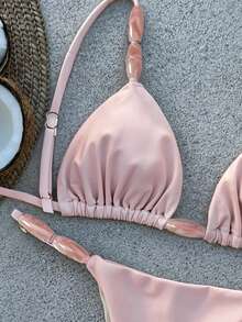 Bikinx 女士优雅比基尼套装，采用细肩带、系带前襟和露背设计，并饰有打结细节，尽显时尚风采。 - 粉色 - 查看 1