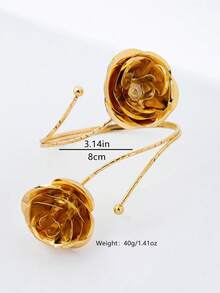 1 pieza Brazalete de flor de rosa de metal, accesorio de moda vintage de alta calidad, diseño de pétalos multicapa único, adecuado para fiestas, festivales, regalos - Amarillo dorado - Ver 3