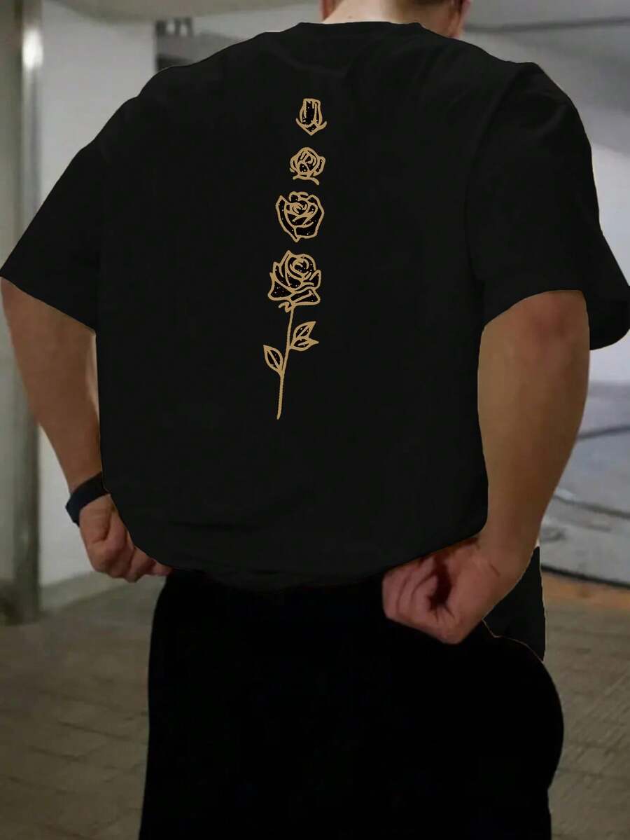 Simple Studio | Kaos Kasual Pria Motif Bunga Musim Panas Kerah Bulat