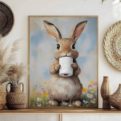 1pc, Canvas Wall Art, Framed Wall Art, Fun Bathroom Wall Decor, Colorful Easter Artwork, Fun Bunny Poster, Easter Wall Decor, Spring Decor, Rustic Easter Bunny Pattern, Spring Home Decor, Easter Poster, Spring Decorations, Room Decor Aesthetics, Dorm Room Decor, Bedroom Decor, Living Room Decor, Bathroom Decor, Kitchen Decor, Apartment Decor, Office Decor, Easter Gifts, Mother's Day Decorations