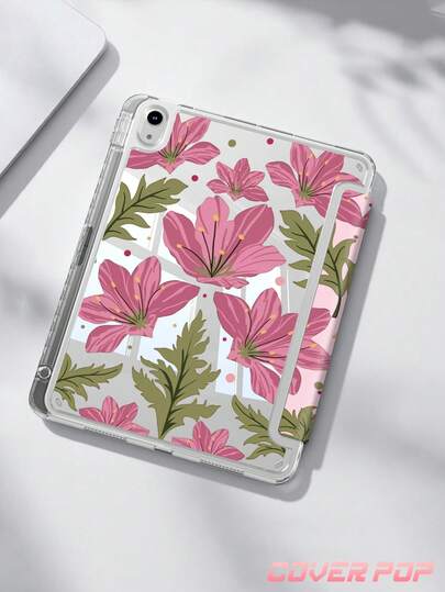 1个粉色花朵图案平板电脑保护套，兼容苹果10.2英寸/11英寸（2020/2021款）、10英寸（2022款，10.9英寸）、（A16）11英寸第11代（2025款）、第9/10代、苹果Air 4代10.9英寸、三星Galaxy Tab S6 Lite 10.4英寸、Kindle（第11代，2024年发布）等机型，防摔，带笔槽，支持睡眠/唤醒功能，是送给亲朋好友的浪漫礼物。