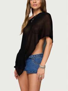 Women Sheer Mesh Poncho Top Crochet Knit Lightweight See Through Shawl Wrap Summer Oversized Loose Shrug Beachwear Swimsuit Bikini Cover Ups - 黑與白 - 查看 8