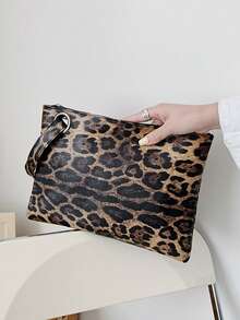 Women's New Leopard Print Envelope Clutch Bag, Street Fashion Casual Handbag - Brown - View 4