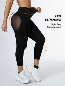 Leggings moldeadores y reductores de cintura alta sin costuras - Negro - Ver 4