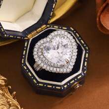 奢华心形几何立方氧化锆戒指，情人节送给女性的珠宝礼物 - 白色 - 查看 10