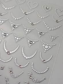 2pcs Silver French Manicure Rhinestone Nail Stickers, 3D Self-Adhesive French Nail Art Stickers, Y2K Style Suitable For Women, DIY Nail Stickers - Silver - View 4