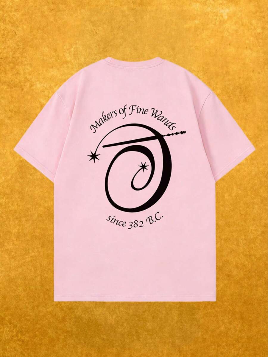 Whysmera SHEIN X Harry Potter Áo thun ngắn tay nữ thời trang thường ngày, in hình các nhân vật hoạt hình dễ thương và hình Hippogriff, thoáng khí, phong cách truyện tranh cổ điển, phù hợp cho mặc hàng ngày, đi học, xem phim, dã ngoại mùa hè và các bữa tiệc theo chủ đề thế giới phù thủy. - Màu Hồng baby - Xem 1