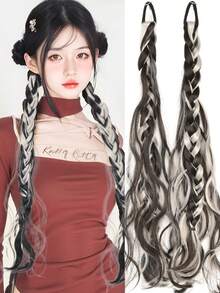 Synthetic Messy Braid, Pink Blue Grey Wig Braid, Boxer Braid Wig Women Ponytail New Chinese Fried Dough Twists Long Braid - Multicolor - View 13