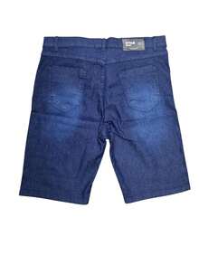 Men's Dark Denim Bermuda Shorts With Medium Stretch Fabric, Comfortable Sporty Style With Decorative Buttons. - 藍斧 - 查看 2