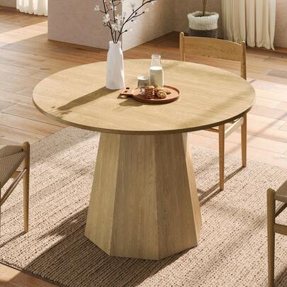 Round Dining Table, 120 X 120 Cm, Ideal For 4 To 6 People, Classic Design, Minimalist Scandinavian Style, Oak Finish