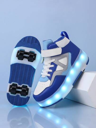 Zapatos con luces LED recargables unisex, patines transformables con ruedas, adecuados para patinaje al aire libre y deportivo, ruedas desmontables para todas las estaciones