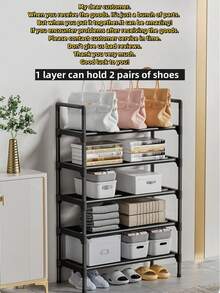 1pc Mini Shoe Rack, Space-Saving, Simple And Dustproof, Sturdy And Stylish, Easy To Assemble And Disassemble, Portable, Suitable For Living Room, Bedroom, Home, Office, Multi-Layer Storage, Suitable As A Holiday Gift, Christmas Gift, Gift, Mother's Day Gift. - Black - View 5