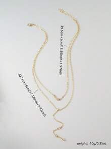 1件优雅立方氧化锆镶嵌多层Y型项链，适合女性日常、约会、派对、音乐节等场合搭配 - 金黃色 - 查看 2