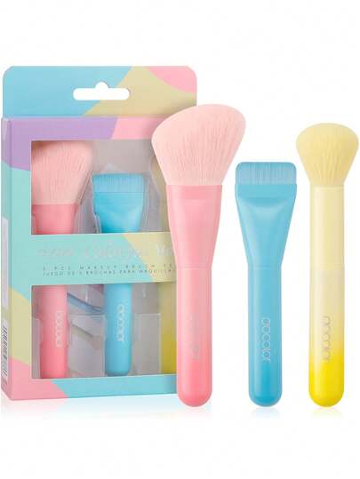 docolor Portable MINI Colorful Makeup Brush Set, Essential For Beginners, 6pcs Face Makeup Brushes, 4pcs Eye Makeup Brushes, 3pcs Face Makeup Brushes, Cruelty-Free Synthetic Bristles With Wooden Handles