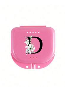 字母 A-Z 牙齿矫正保持器假牙粉色收纳盒，花朵字母装饰，牙套收纳盒，假牙盒，透气正畸牙套盒，保持器盒，牙科收纳盒，假牙放置盒，易于使用，方便携带，牙套矫正器矫正器盒，口腔卫生牙套收纳盒，家庭办公室宿舍用品，家居收纳用品，牙科配件 - 彩色 - 查看 20