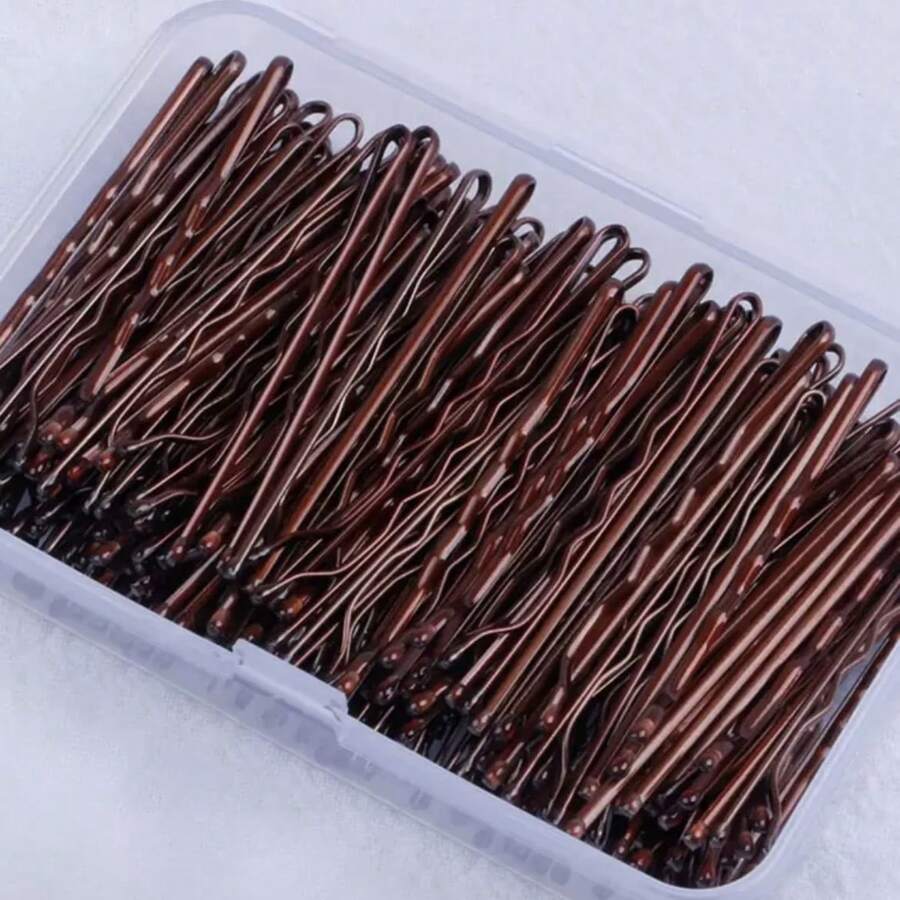 150个扁平发夹 - 棕色 - 查看 1