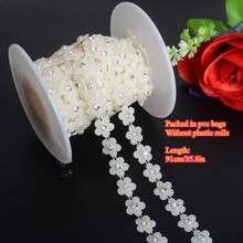 1pc 1.5cm/0.59in Width Elegant Double Line Plastic Plum Blossom Beaded Chain Trim With Rhinestones Garland For Sewing Bridal Dress Decor Weddings Party Home Decor, DIY Creative Decorations, Jewelry Making Kits, Gift Wrap Decoration (91cm/35.8in Per Pack) - Chain - View 16