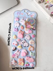 柔软蓬松的兔子和熊桃子贴纸，减压加厚泡沫3D贴纸，可用于手机壳、水瓶、手账、贴纸交换 - 彩色 - 查看 12