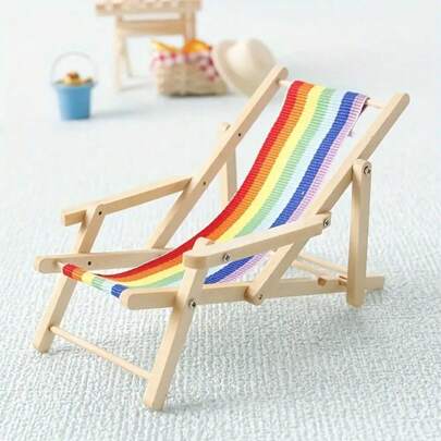 1:12 Scale Rainbow Striped Beach Chair Model - Mixed Color Woodcraft Supplies, Foldable Outdoor Leisure Chair Model, Suitable For Doll House Decor And DIY Micro Scene Decor, Beach Accessories, Cute Desktop Decor, Realistic And Durable Handicraft, Perfect For Toy House Decor, Office Desk Decor, Photography Prop, Room Decor, Fairy Garden, Living Room Decor, Architectural Sandbox Model, Miniature Toys, Collection Gifts, Personalized Gifts