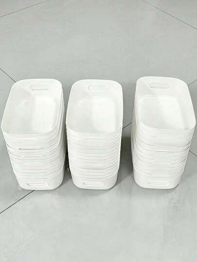 1/10 hộp đựng đồ bằng nhựa, giỏ đựng đồ, thùng chứa chắc chắn có thể xếp chồng lên nhau với tay cầm khoét lỗ, hộp đựng đồ tiết kiệm không gian cho tủ quần áo, tủ bếp, nhà bếp, phòng tắm, sắp xếp nhà cửa.