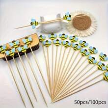 50/100支装黄绿鸡尾酒签，可爱别致设计，竹木材质，适合家庭聚会、圣诞派对、生日庆典和烧烤水果拼盘。 - 彩色 - 查看 5