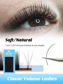 12Rows Classic Individual Eyelash Extension 8-20mm&Mix C/D 0.07 Lashes Matte Black Professional Soft Natural - View 1