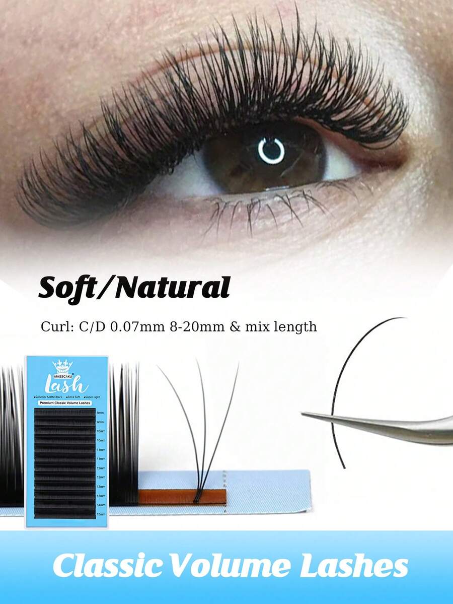 12Rows Classic Individual Eyelash Extension 8-20mm&Mix C/D 0.07 Lashes Matte Black Professional Soft Natural - View 1